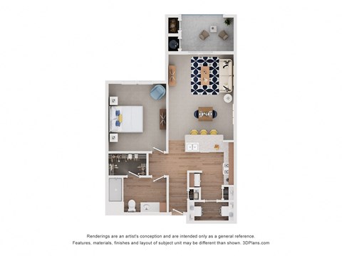 Floor plan for 1 bed, 1 bath, 775 sqft
